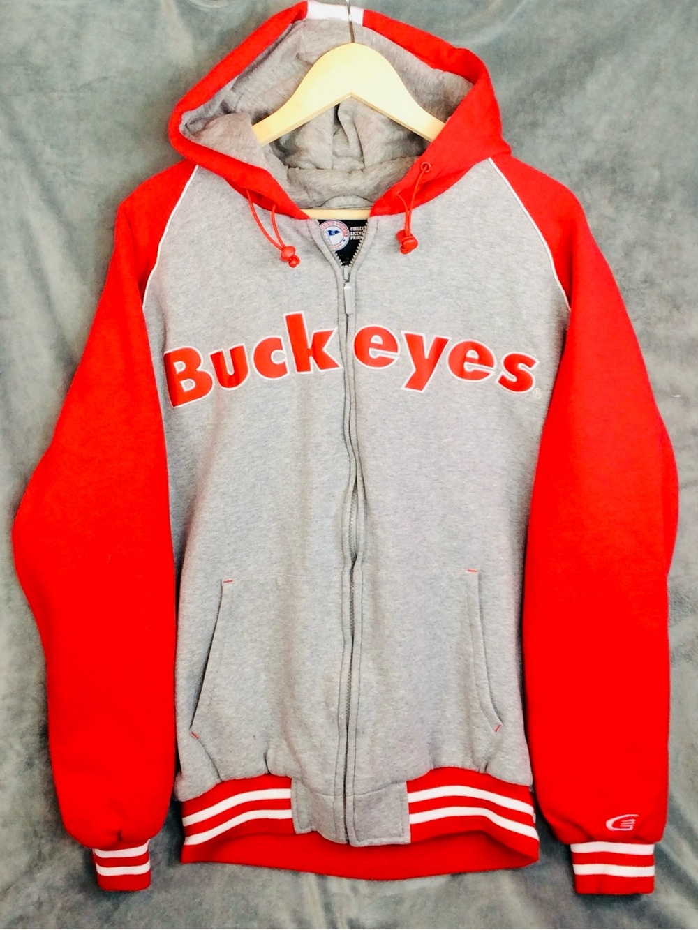 Buckeyes Red & Gray Hooded Zip Sweater